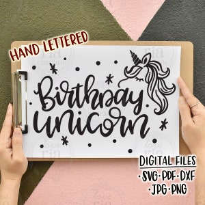 Unicornio de cumpleaños, lindas y divertidas niñas fiesta mágica archivos de corte digital, svg, pdf, dxf, jpg, png descarga instantánea, calcomanías de vinilo diy, imprimibles