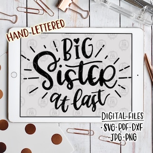 Hermana mayor por fin, lindo divertido embarazo descarado nuevo bebé recién nacido hermanos archivos digitales, svg, dxf, pdf, jpg, png, calcomanía de vinilo diy, imprimible