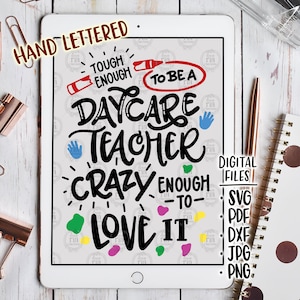 Forte o suficiente para ser professora de creche, agradeça aos arquivos digitais do presente de agradecimento do dia dos professores, svg, dxf, pdf, jpg png decalque diy vinil, para impressão