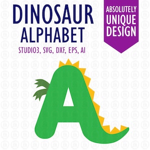 Arquivos de corte digital de letras do alfabeto de dinossauro, ai, EPS, SVG, DXF, arquivos vetoriais studio3 download instantâneo de vinil, decalques