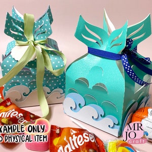 Cola de sirena Favor Box Plantilla SVG, idea de caja de regalo de fiesta de cumpleaños de niñas, archivo digital para cricut, silueta cameo DIY craft