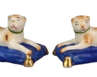 Vintage Fawn Ceramic Dog Figurines, Gold Anchor Marked Pair, Ceramic Chelsea House dogs, Porcelain Dogs, Staffordshire style dogs