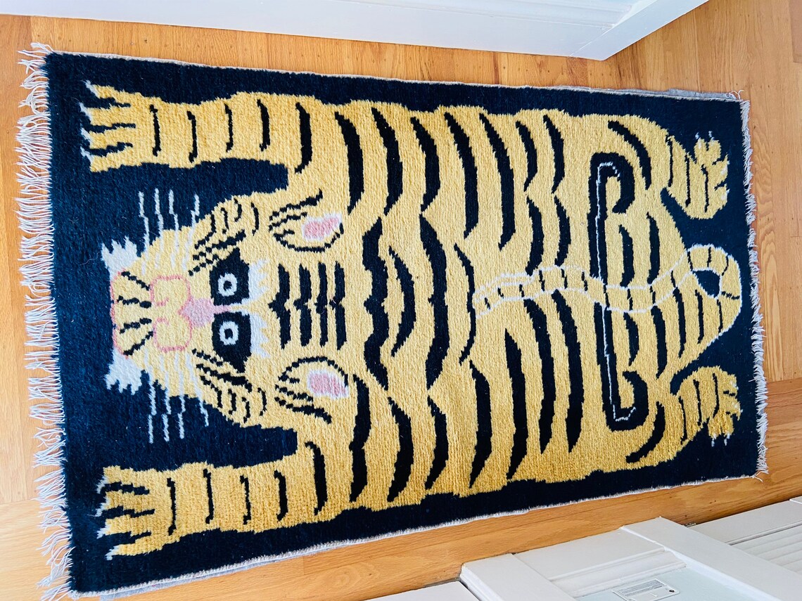 Tibetan Tiger Rug Vintage Tiger Rug Wool Throw Rug Animal Etsy