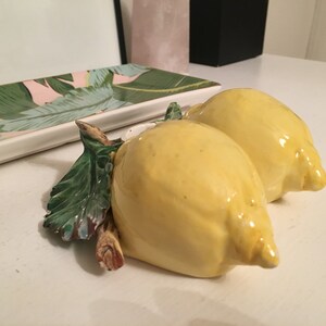 Vintage ceramic lemon candlestick Italian candle stick holder lemons and leaves Italy Italian pottery fruit yellow lemon candle holder image 2