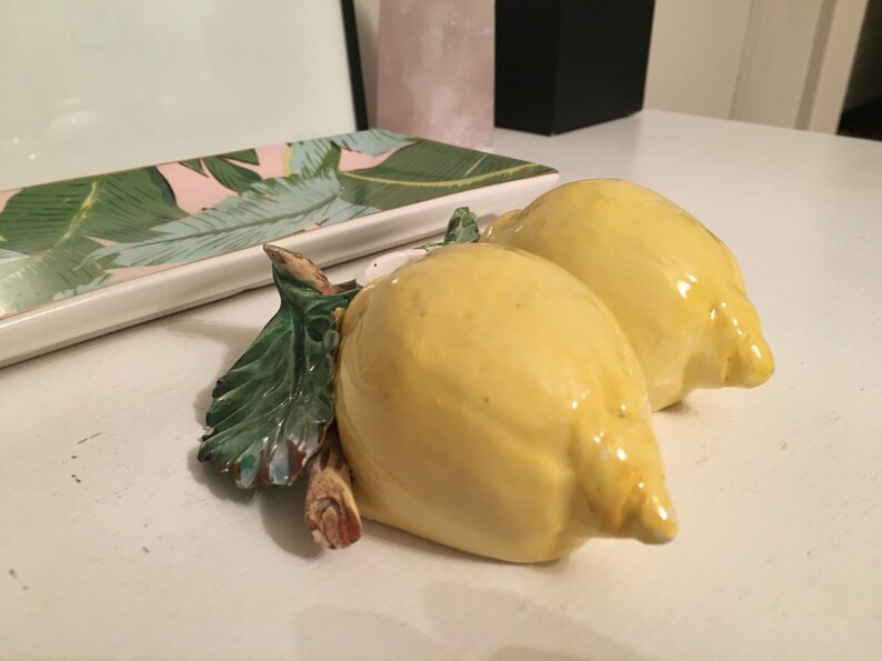 Vintage ceramic lemon candlestick Italian candle stick holder lemons and leaves Italy Italian pottery fruit yellow lemon candle holder image 2