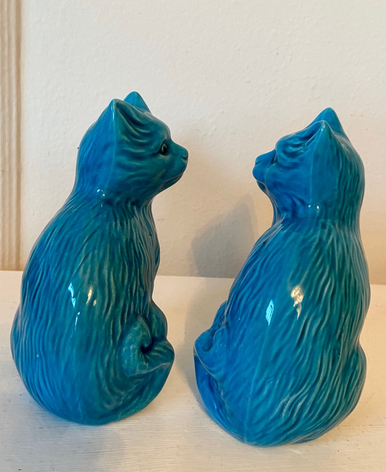 Vintage pair of turquoise blue Chinese Cat figurines porcelain Etsy