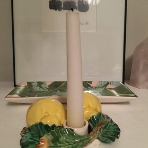 Vintage ceramic lemon candlestick Italian candle stick holder lemons and leaves Italy Italian pottery fruit yellow lemon candle holder image 4