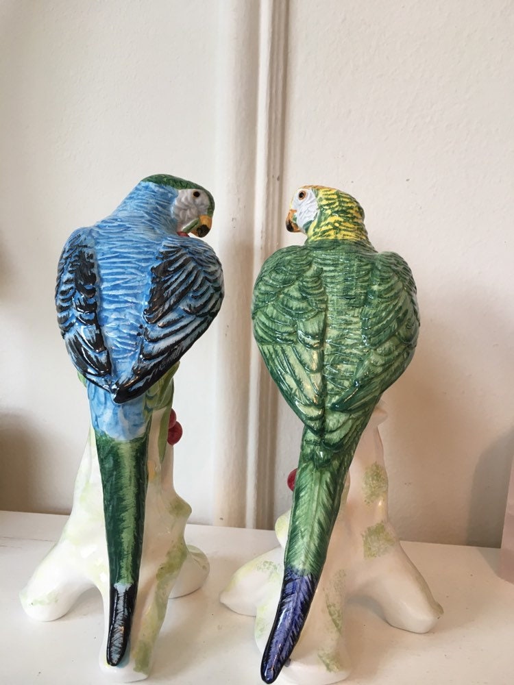 Vintage Ceramic Parrot Figurines Chelsea House Italy Parrots Etsy
