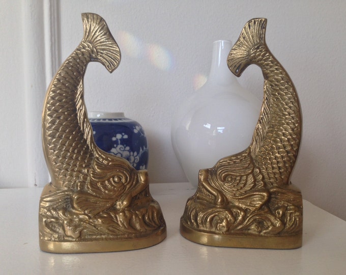 Vintage Brass Koi Fish Bookends Brass Fish Bookends Brass Dolphins