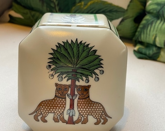 Vintage leopard box cheetah box jewelry box lidded box designer wild cat trinket box leopard jewelry box big cat leopard Limoges box palms