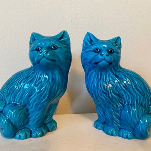 Porcelain cats turquoise blue Cat figurines  ceramic cat figurines Asian Cats ceramic Cat figurines cat bookends foo dogs