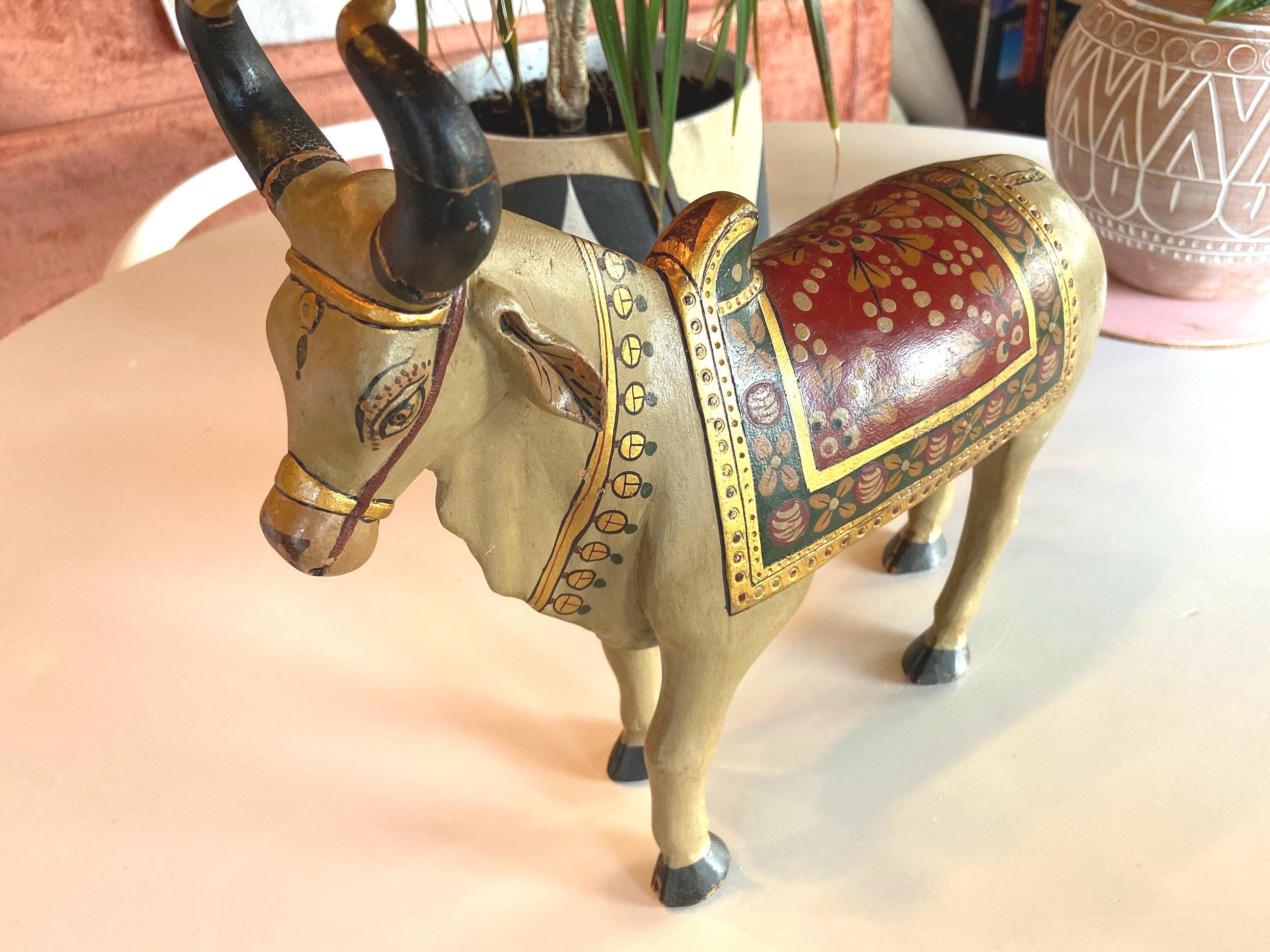 Vintage Hand Carved Wooden Cow Statue, Indian Zebu Ox Decor - Etsy