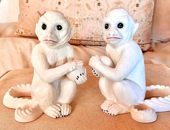 Vintage Ceramic Monkey Bookends Chelsea House Monkey Bookends