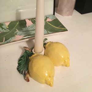 Vintage ceramic lemon candlestick Italian candle stick holder lemons and leaves Italy Italian pottery fruit yellow lemon candle holder image 1