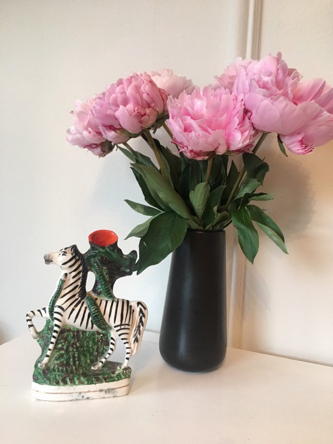 Staffordshire Zebra Spill Vase Zebra & Snake Cerámica inglesa figura de