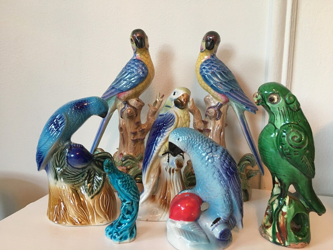 Vintage Ceramic Parrot Figurines Chelsea House Italy Parrots Etsy
