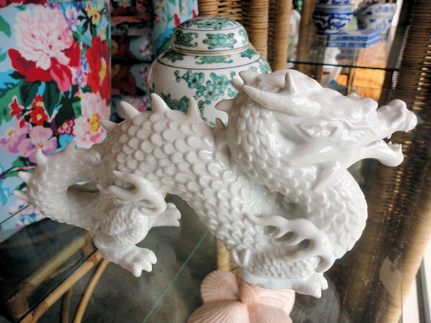 Vintage White Fitz and Floyd Dragon Figurine Asian Dragon Figurine