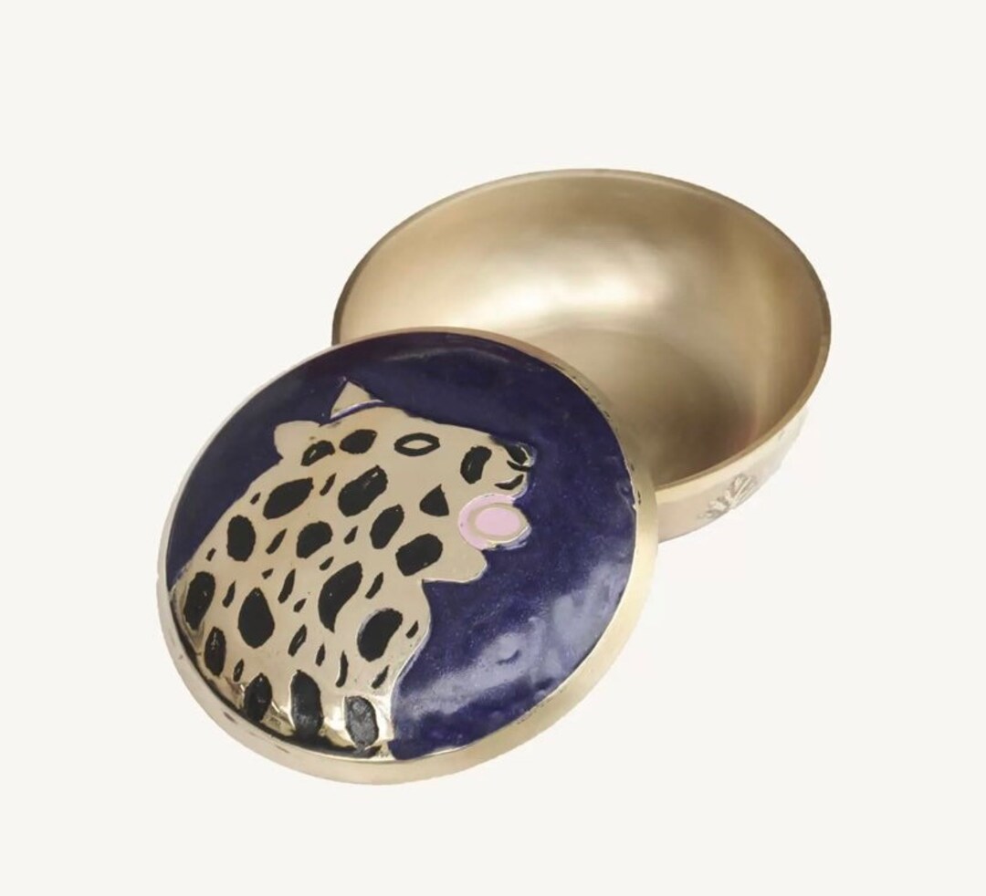 Leopard Box Brass Cheetah Box Jewelry Box Lidded Box Wild Cat Trinket