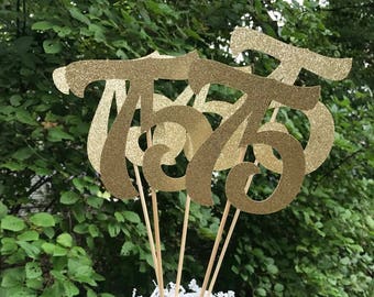 75th Birthday Centerpiece Sticks, Glitter 75th Birthday Decoration, 75th Birthday Table Decorations, Age Cutouts