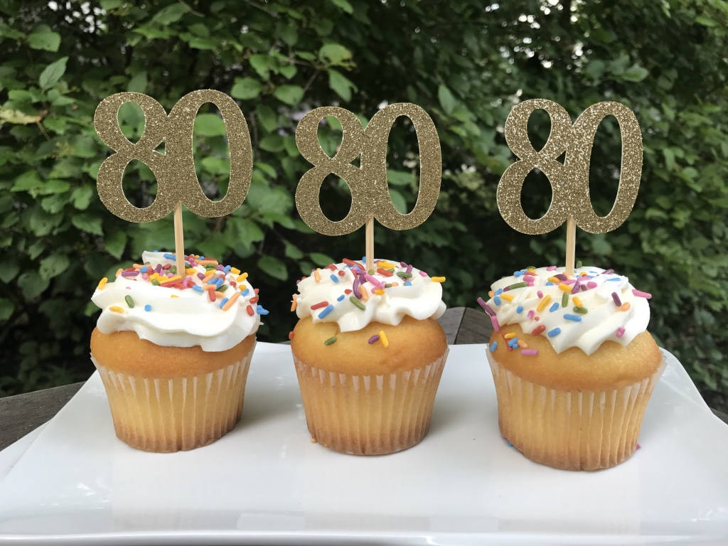 80th Birthday Cupcake Toppers 12 Ct. Glitter 80th Birthday Etsy