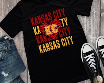 Kansas City Stacked Leopard Heart Top - Kansas City - KCMO - KC Football