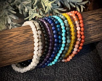 Genuine gemstone bracelet, 4mm natural crystal bracelets, stretchy beaded bracelet
