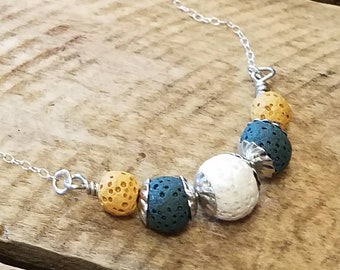 Sterling silver lava bead diffuser necklace, Lava bead essential oil necklaces, Aromatherapy necklacs w/ 2ml bottle of essential oils