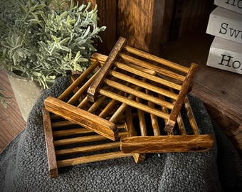 Bamboo Wood Soap Dish, Rustic Bathroom Tray
