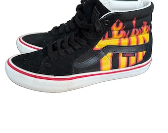 Vans x Thrasher Sk8-Hi Pro Men’s 6.5 Women’s 8 Black Flame Skate Shoes GUC