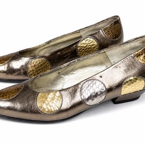 Vintage 1970s Rosina Ferragamo Schiavone Shoes | 7M | Metallic Gold Python Leather Pumps | Italian Designer
