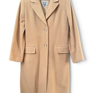 Vintage Marvin Richards Double-Breasted Long Camel Wool Over Coat - Size 10 Medium