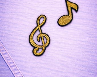 Gold Embroidered Music Note Patch Set – Iron-On Appliques, 8-Piece