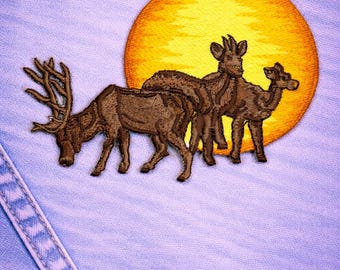 Deer Sunset Embroidered Iron-On Patch Set – Western Jacket Applique