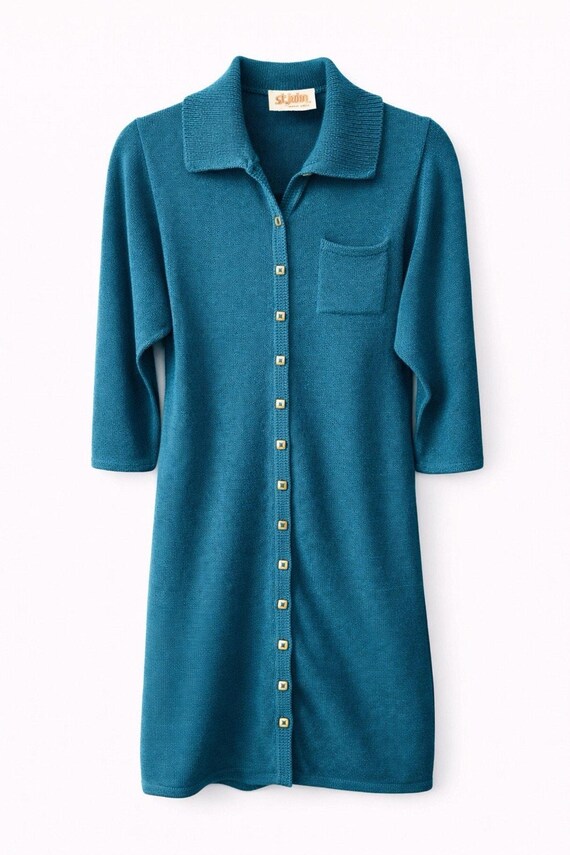 st john santana knit dress Vintage Collector St. Enamel Button Teal Spring M / L Occasion_Dress
