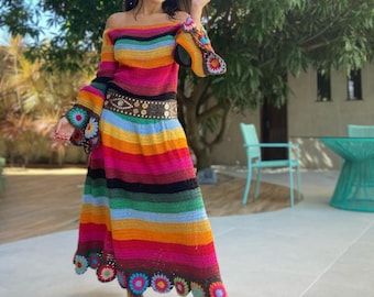 Multicoloured Crochet dress,Summer crochet dress multicolor, gift ideas,beach clothing, bridal dresss,hipie clothes,boho style,