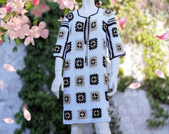 crochet dress with motifs squares,summer clothing,gift ideas,colorful dress,beach clothing,cozy dress,tunic