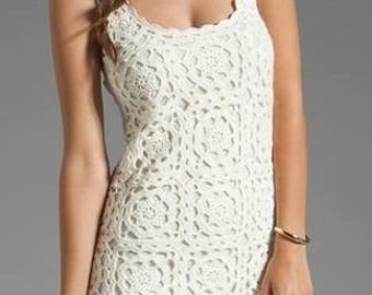 wedding dress, crochet dress,sleeveles clothing,motif square with flower,gift ideas,summer dress,