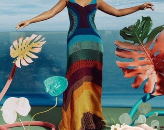 Summer crochet  dress multicolor, gift ideas,beach clothing, bridal dresss,hipie clothes,boho style,