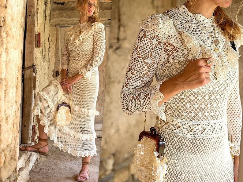 Hippie crochet dress beach dress wedding clothing handmade | Etsy