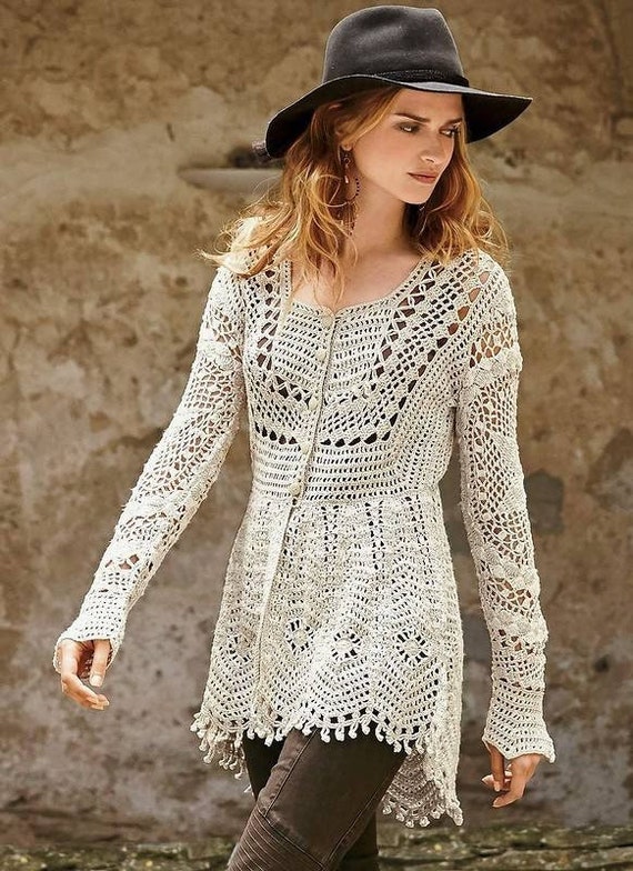Long Sleeve Crochet Cardigan Gift Ideas Women Clothing Etsy