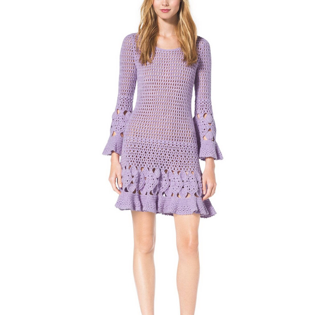 Longsleeve Crochet Dress With Wavy Finisheshandmade Item Etsy