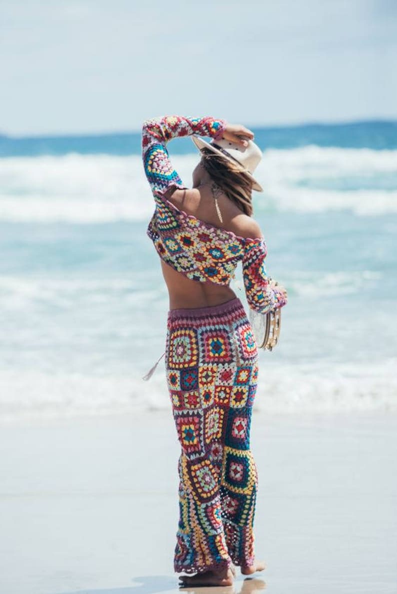 Colorful Crochet Set, Top & Long Skirt , Summer Clothing, Beach Set, Bo ...