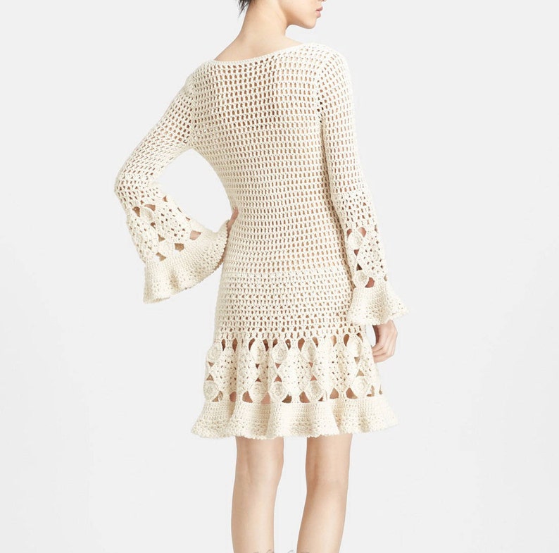 Longsleeve Crochet Dress With Wavy Finisheshandmade Item Etsy