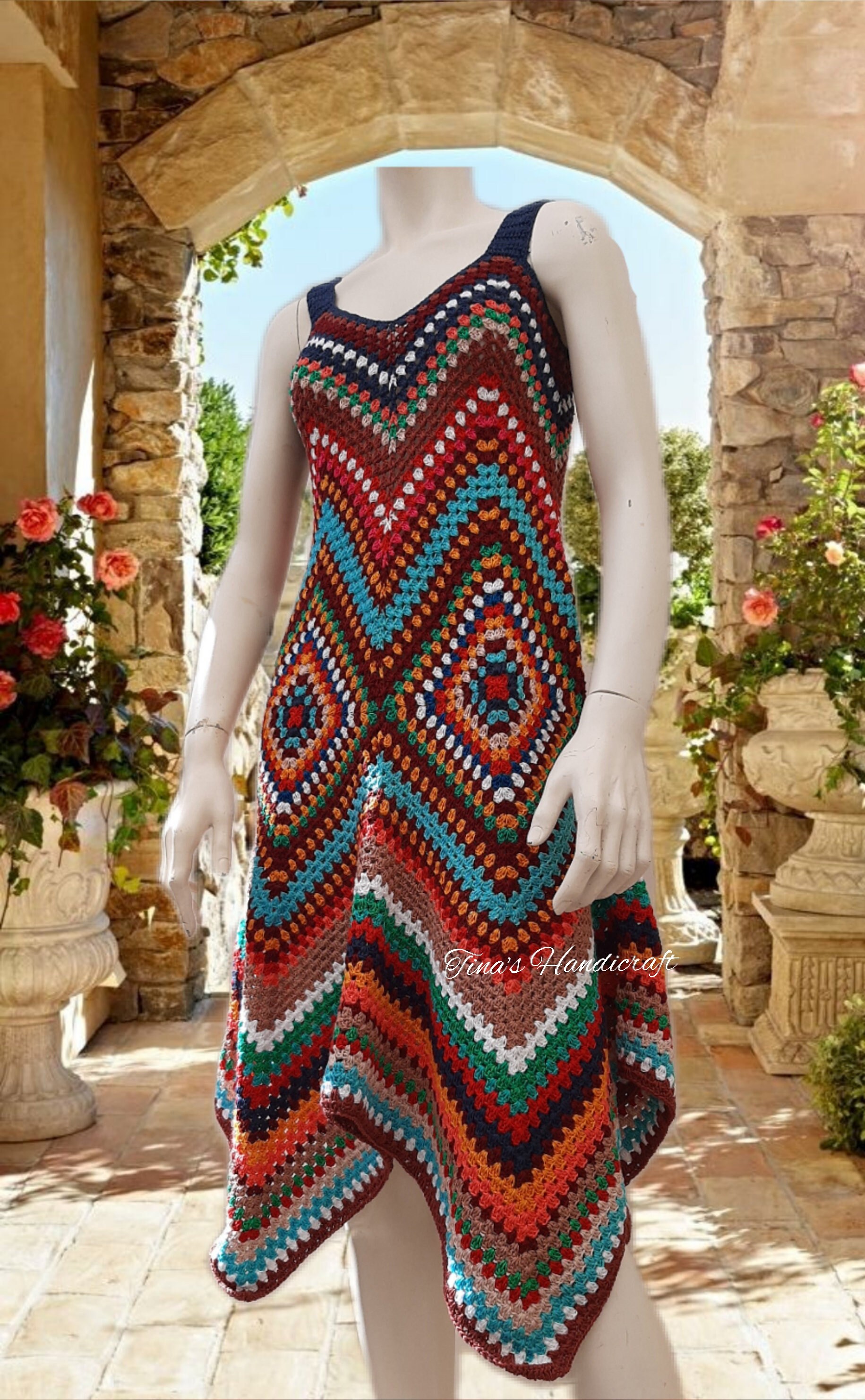 Vestido crochet zig zag clearance