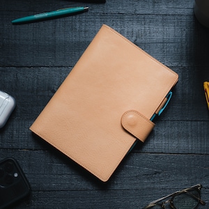 A5 Pebbled Leather Strap Notebook Cover - Simple Layout, Fits Hobonichi Cousin & Midori MD