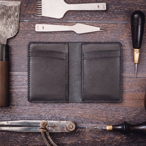 Black Shell Cordovan & Buttero Leather 4-Slot Vertical Card Wallet