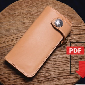 Conjunto de modelos PDF de carteira longa de couro para motociclista No.10 - Padrão digital de couro - Impressão em tamanho A4