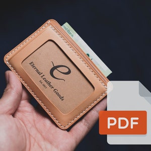 Conjunto de plantillas PDF de cartera para tarjetero con ventana de identificación de cuero n.º 14, Patrón digital de peletería, Tamaño A4 y Carta