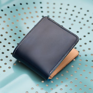 7 COLORES - Azul Marino Concha Cordobés & Cuero Natural 6-Ranura Cartera billfold bicolor