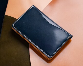 7 COLORS- Navy Blue Shell Cordovan & Natural Leather Vertical Card Wallet